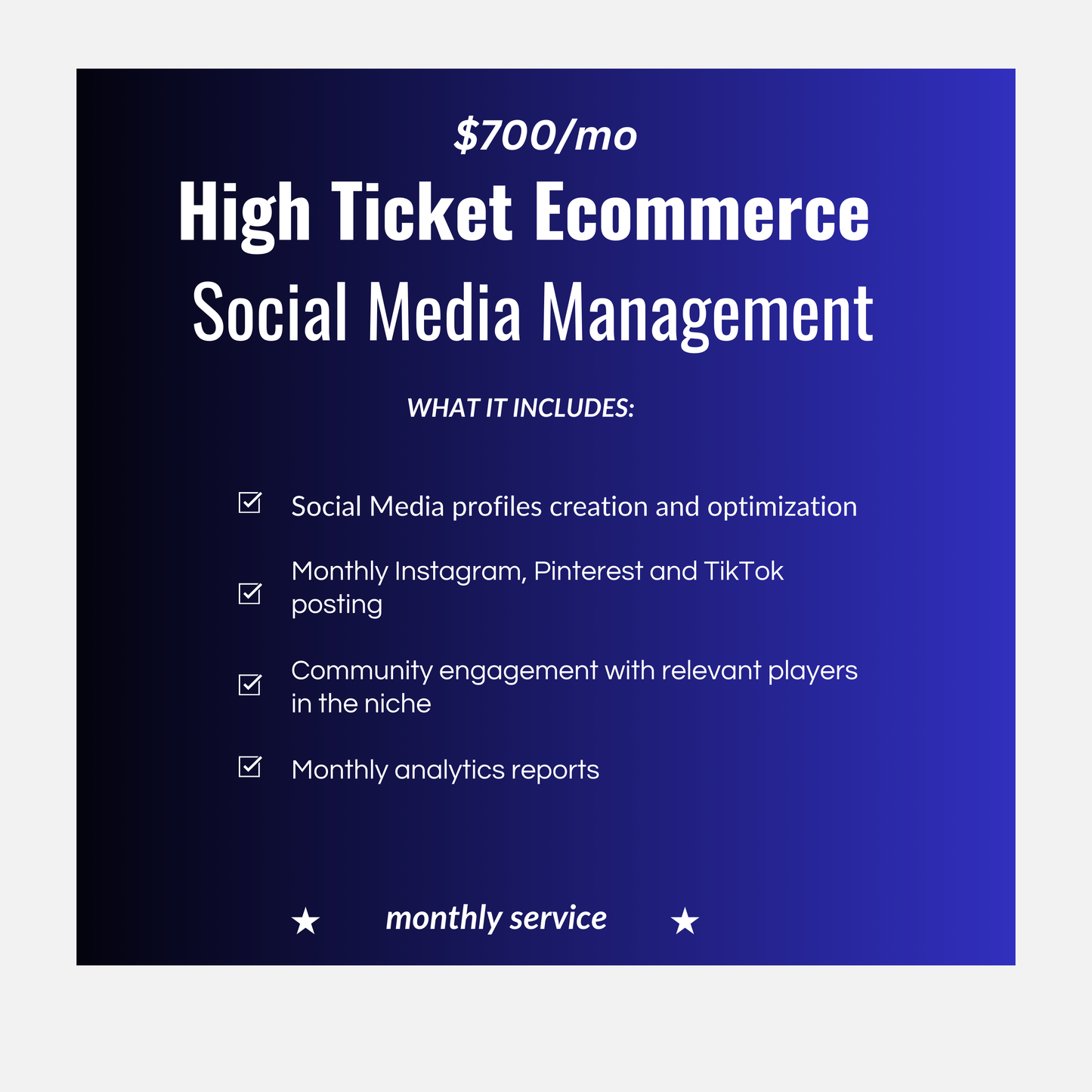 Organic Social Media Management for High Ticket Shopify Store Package 1 (Monthly Plan)